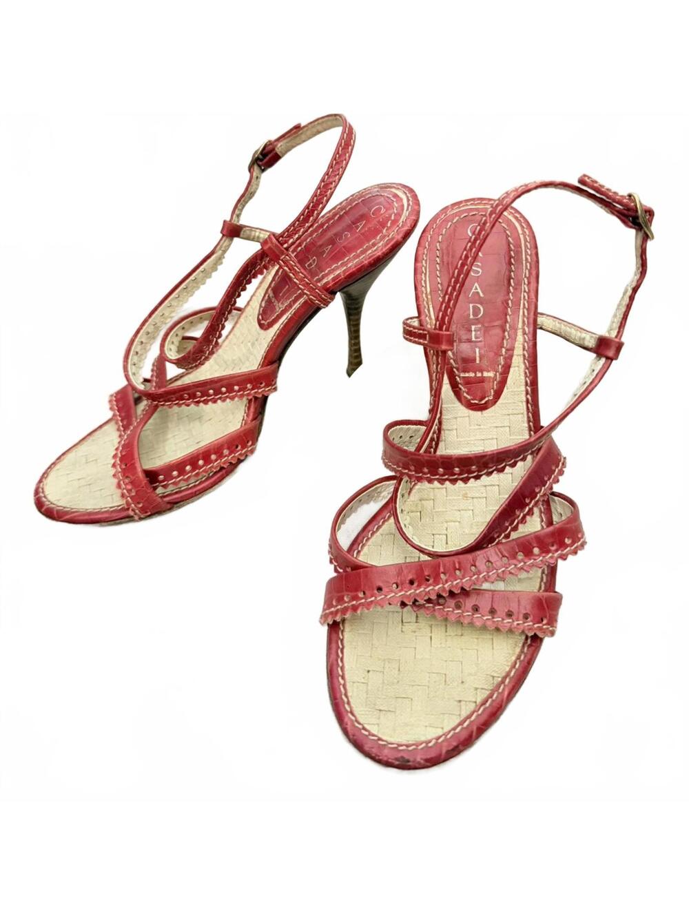 Casadei Red Leather Strappy Sandals with Stiletto Heel